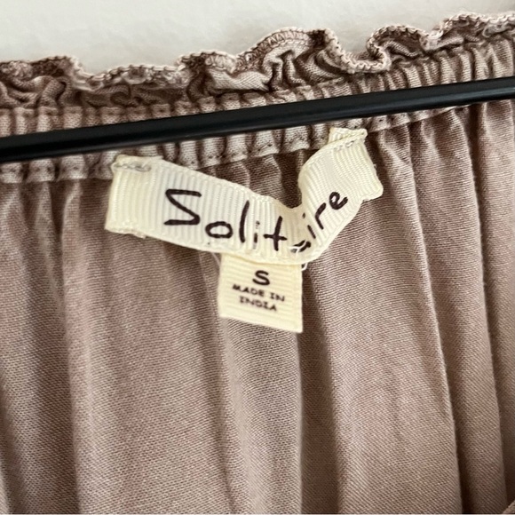 Solitaire Boho Peasant Embroidered 3/4 Sleeve Tassel Neck Blouse Brown Tan Small - Picture 5 of 9